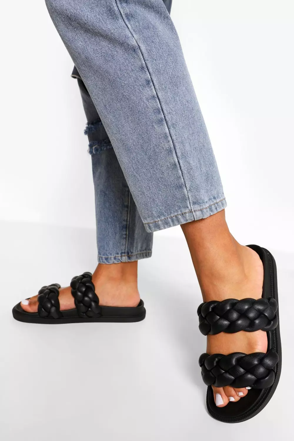 Black Plaited Double Strap Slider alternative image