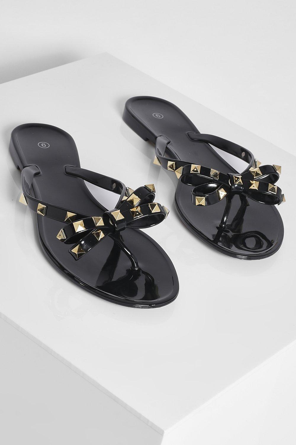 studded bow jelly flip flops