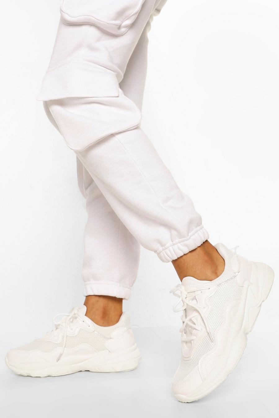 White Mesh Panel Chunky Sole Sneakers image number 1