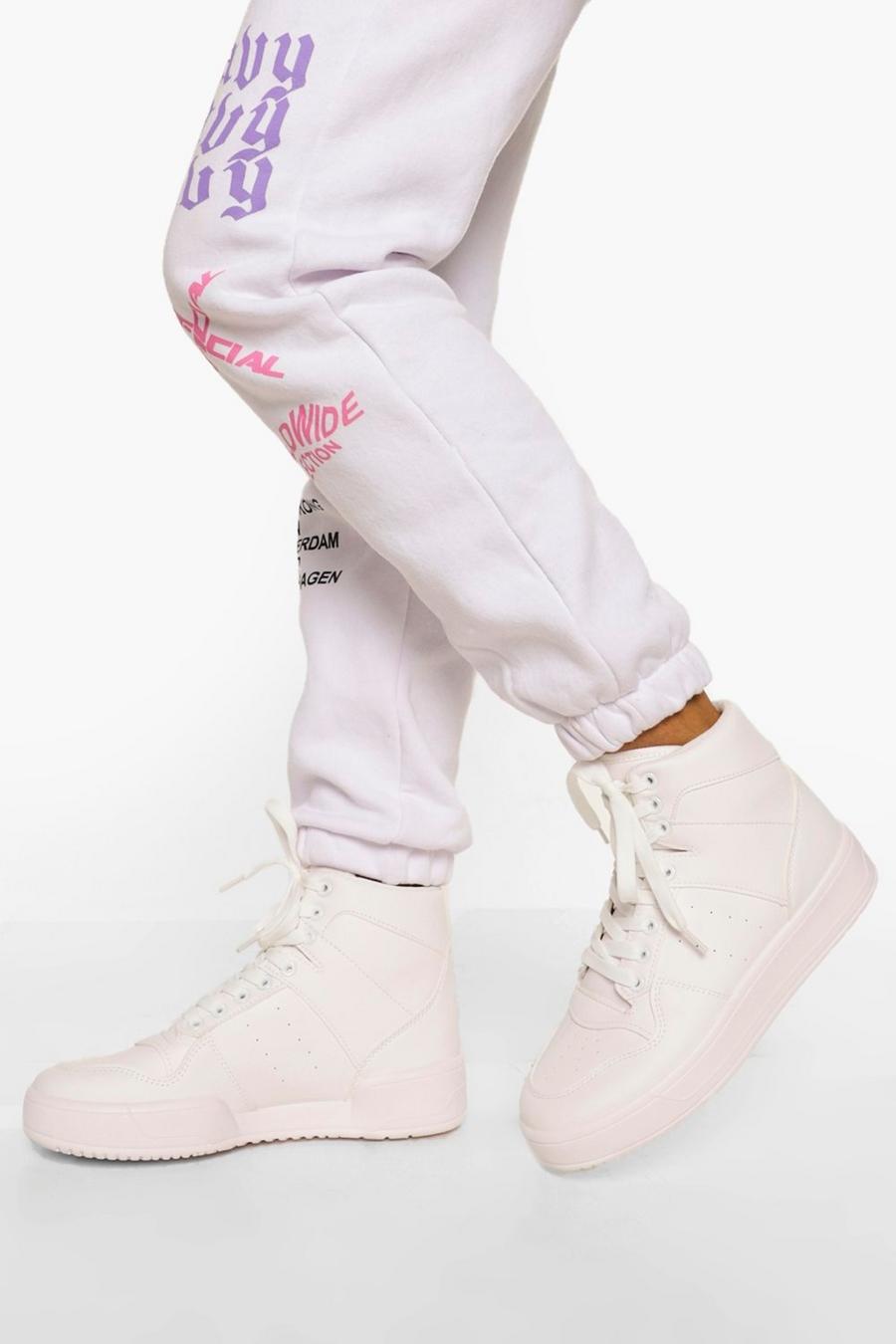 Zapatillas deportivas planas de caña alta con cordones, Blanco image number 1