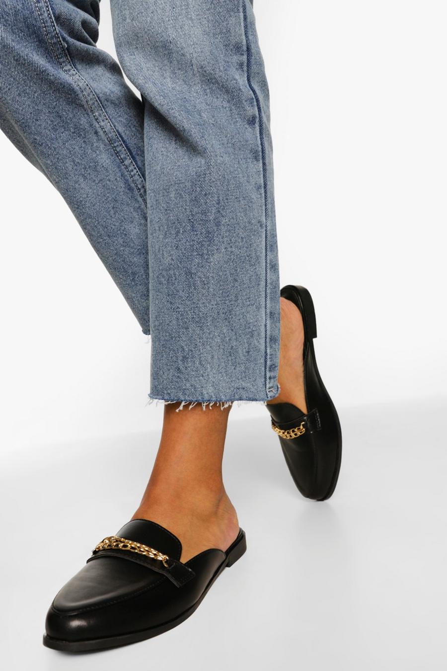 Black Chain Detail Mule Loafers image number 1