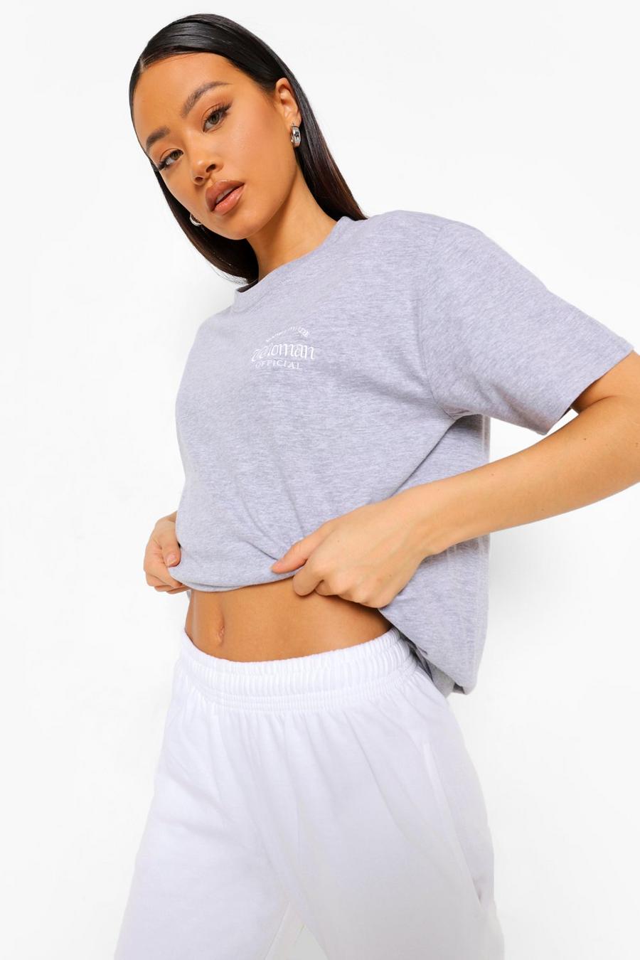 T-shirt oversize brodé "Woman" gothique, Grey marl image number 1
