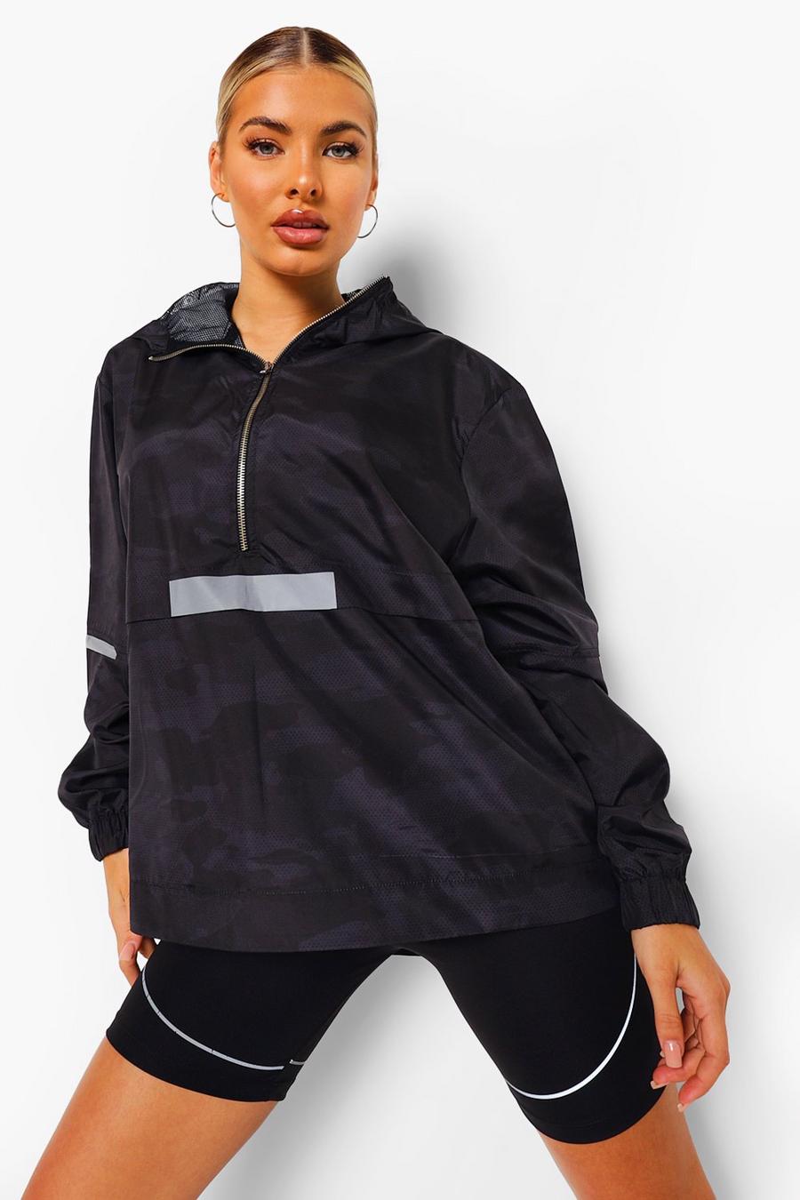 Black Camo Waterproof Running Jacket with Reflective image number 1