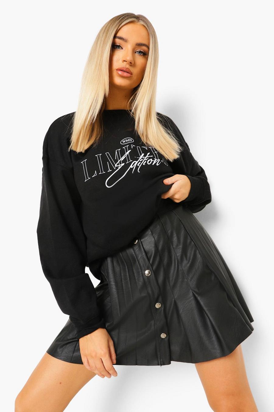 Black Faux Leather Pu Pleated Tennis Mini Skirt image number 1