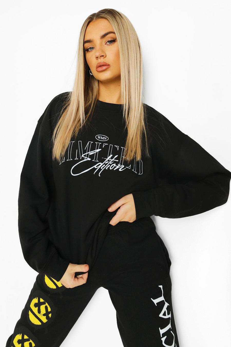 Black Oversize överfärgad sweatshirt med slogan image number 1
