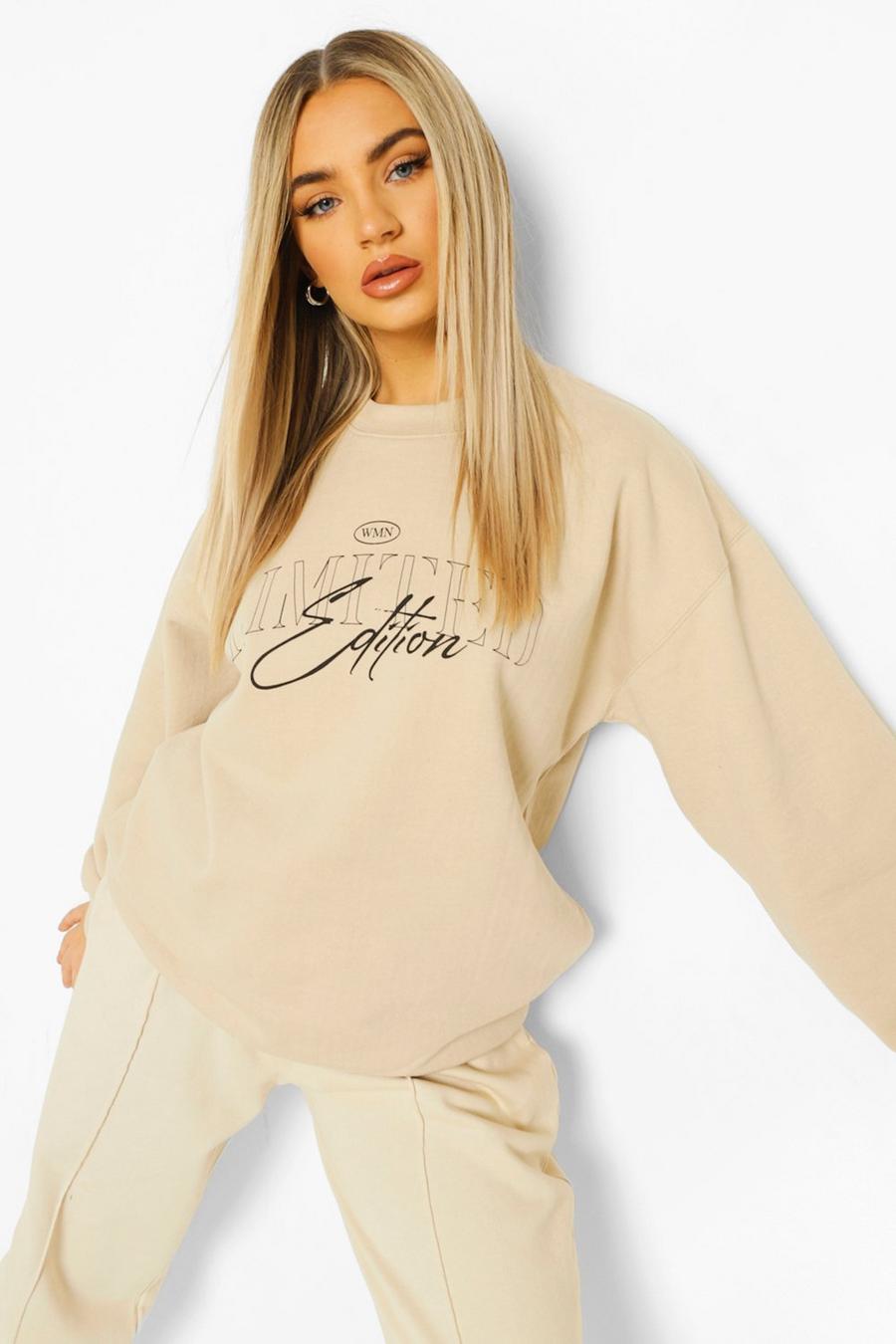 Ecru Oversize överfärgad sweatshirt med slogan image number 1