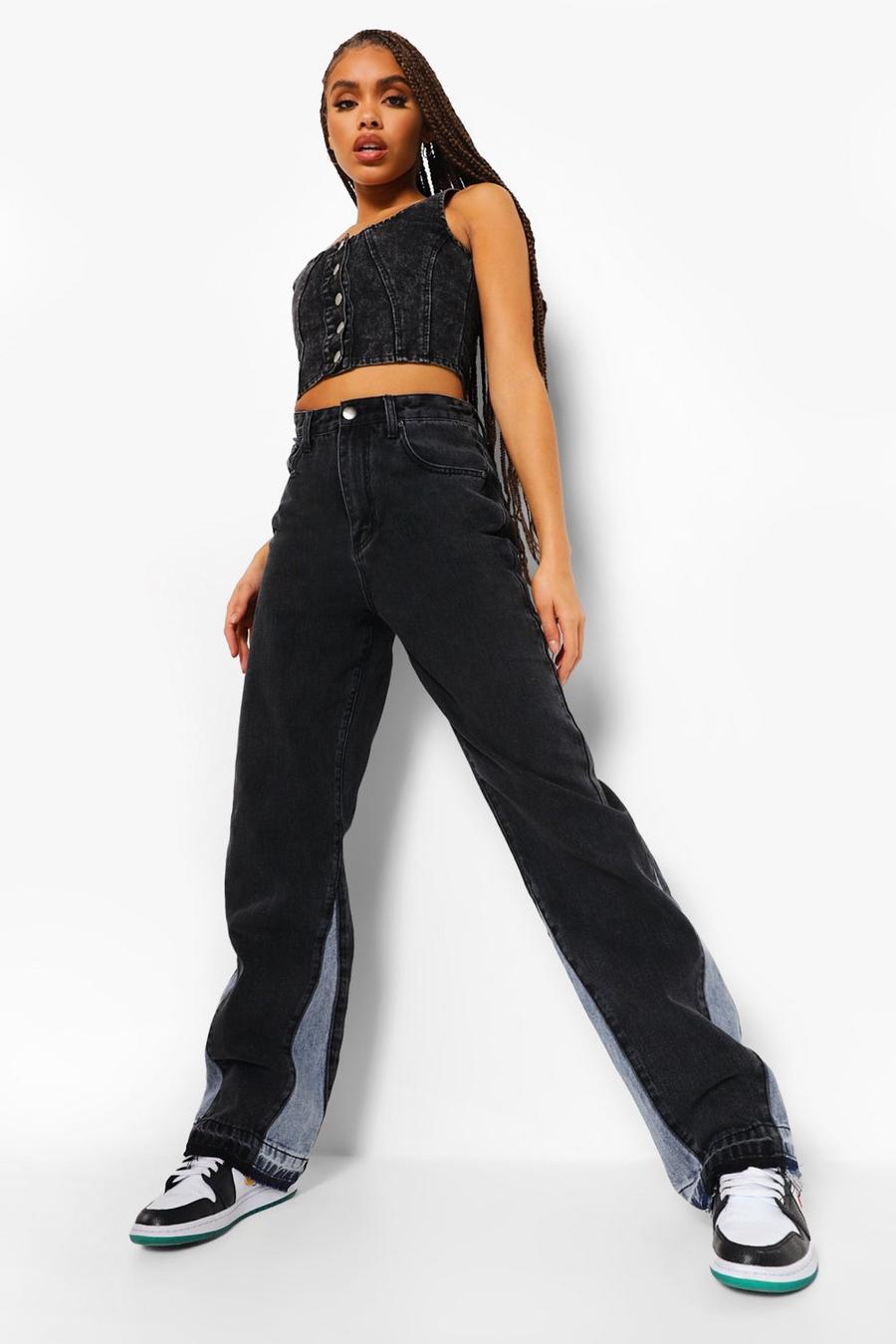 Washed black Gesplitste Boyfriend Jeans Met Hoge Taille image number 1