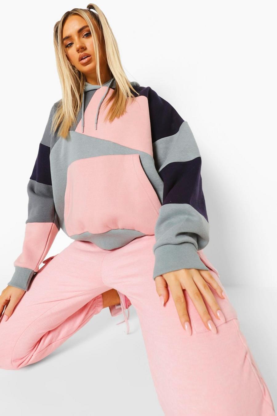 Oversized Colour Block Hoodie Met Patches image number 1