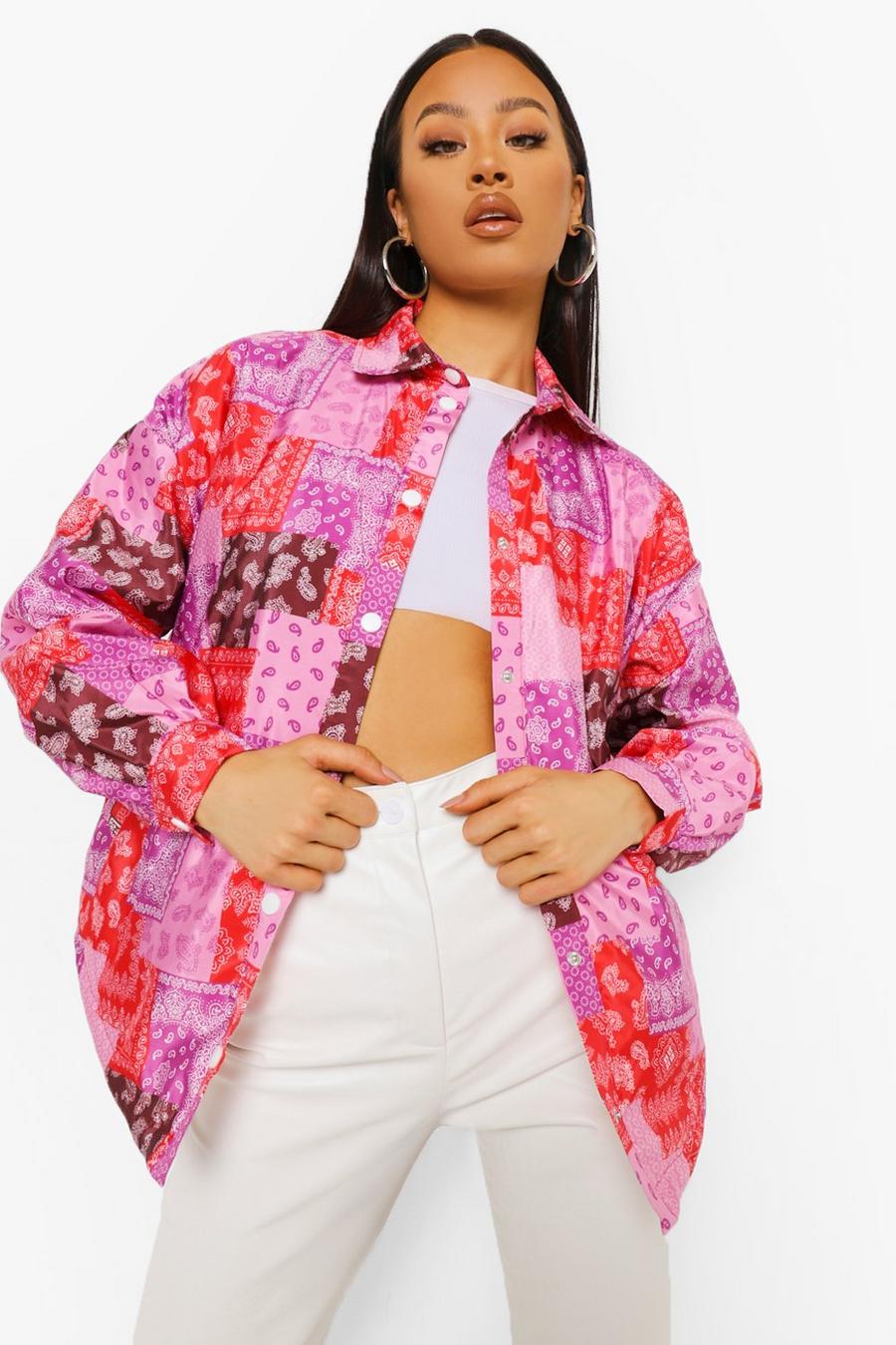 Pink Quilted Bandana Print Shacket image number 1