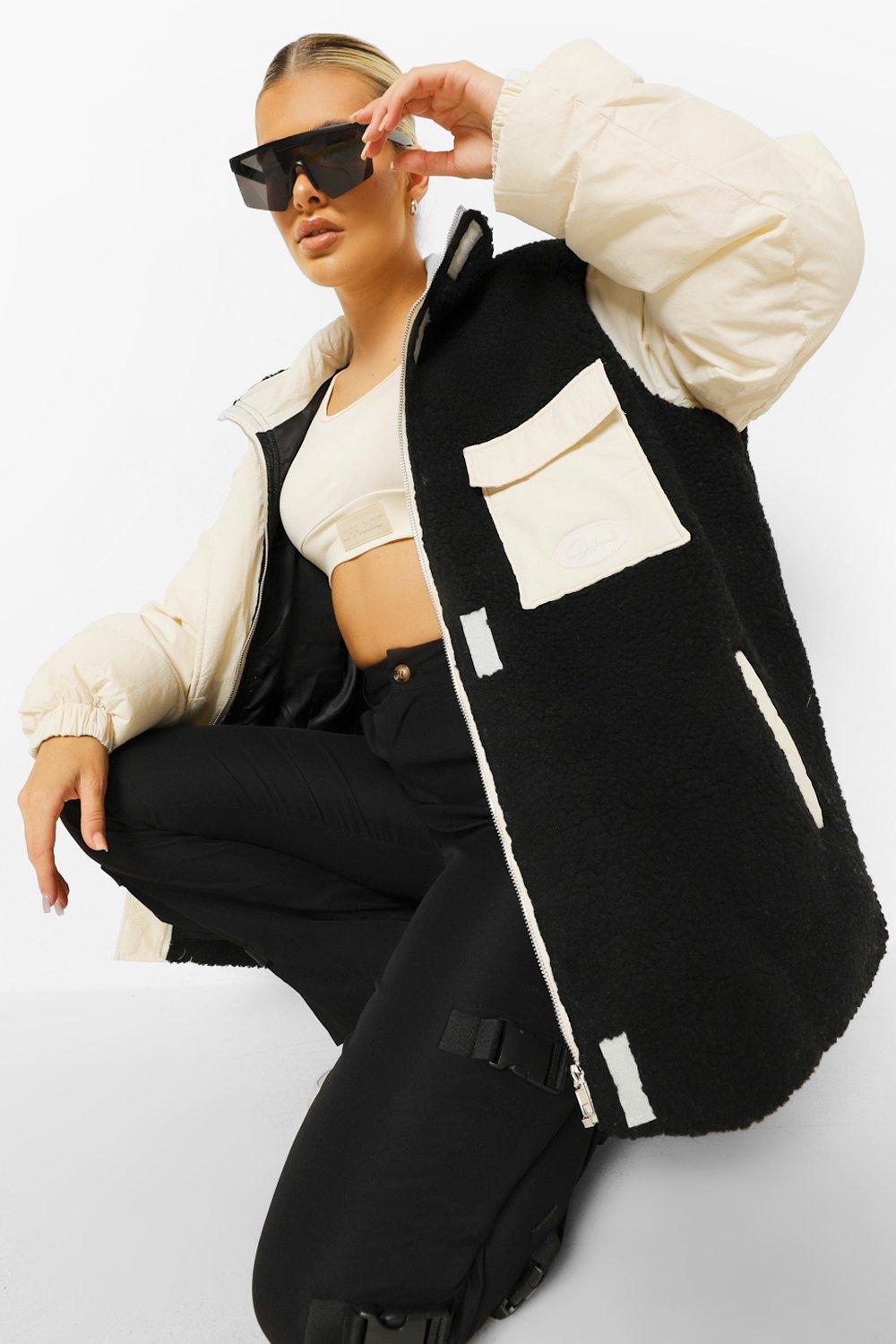 Color Block Mixed Media Puffer Jacket