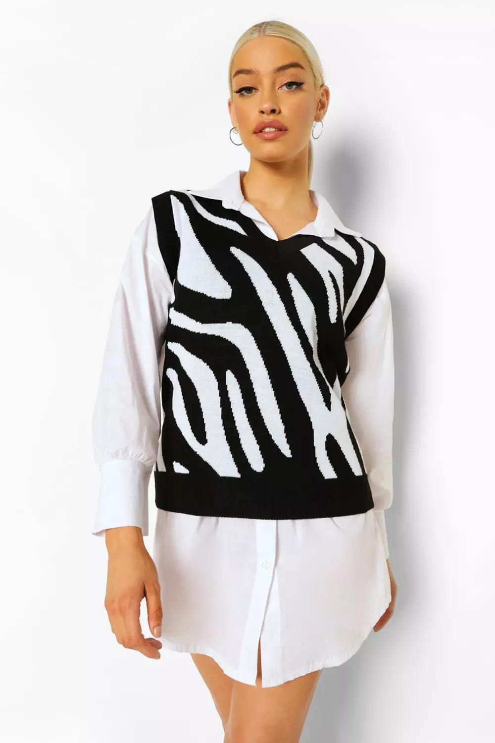 Black Zebra Print Sweater Vest alternative image