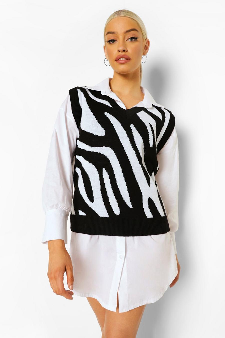 Black Stickat linne med zebramönster image number 1