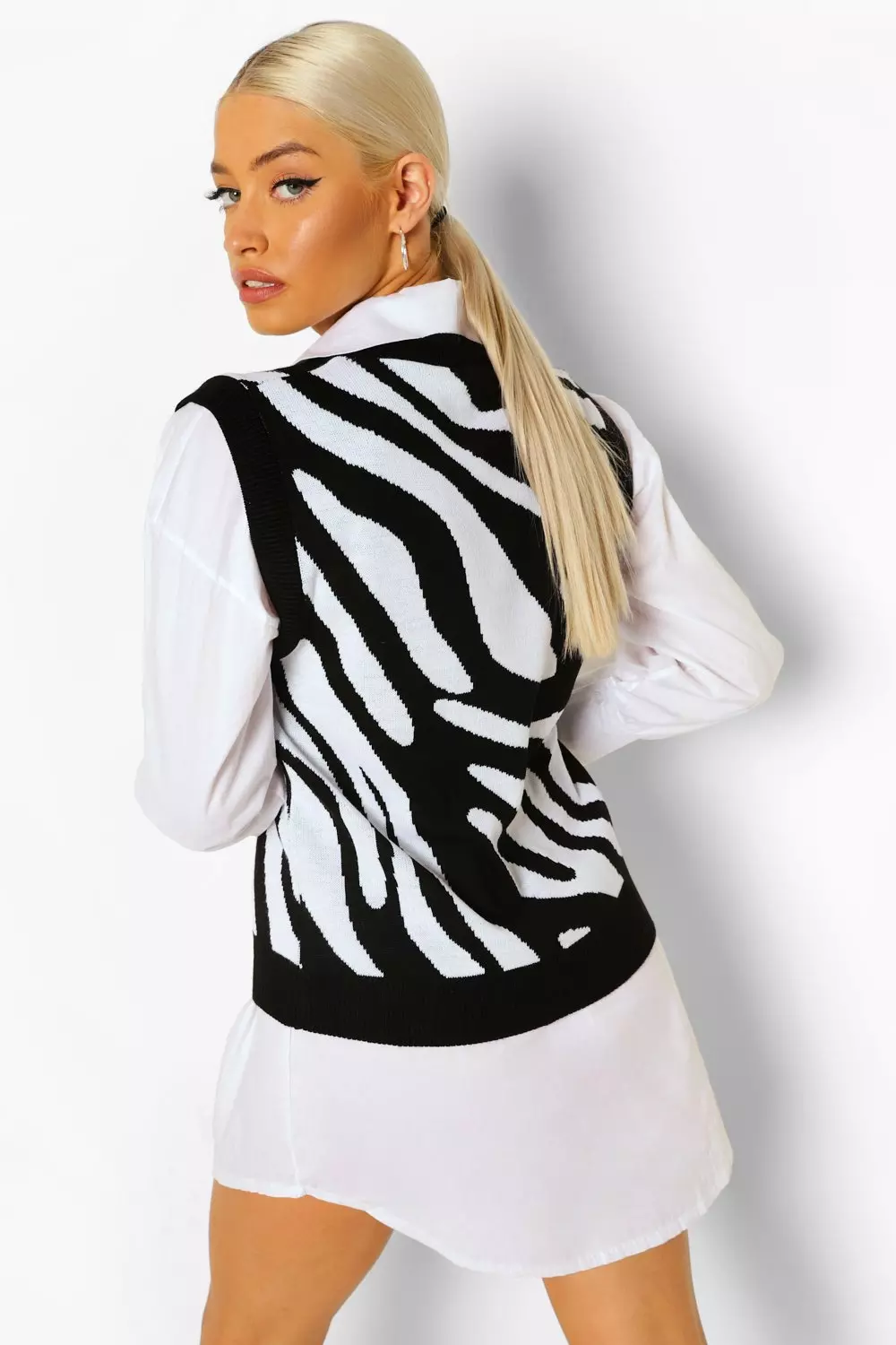 Black Zebra Print Sweater Vest alternative image