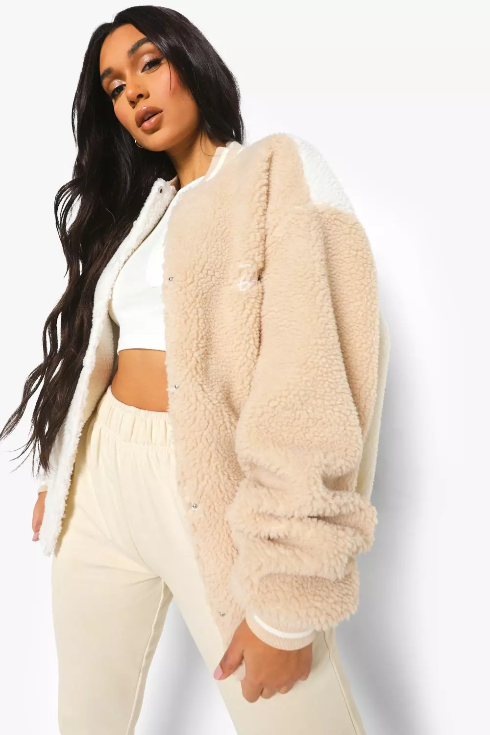 Faux fur varsity on sale jacket