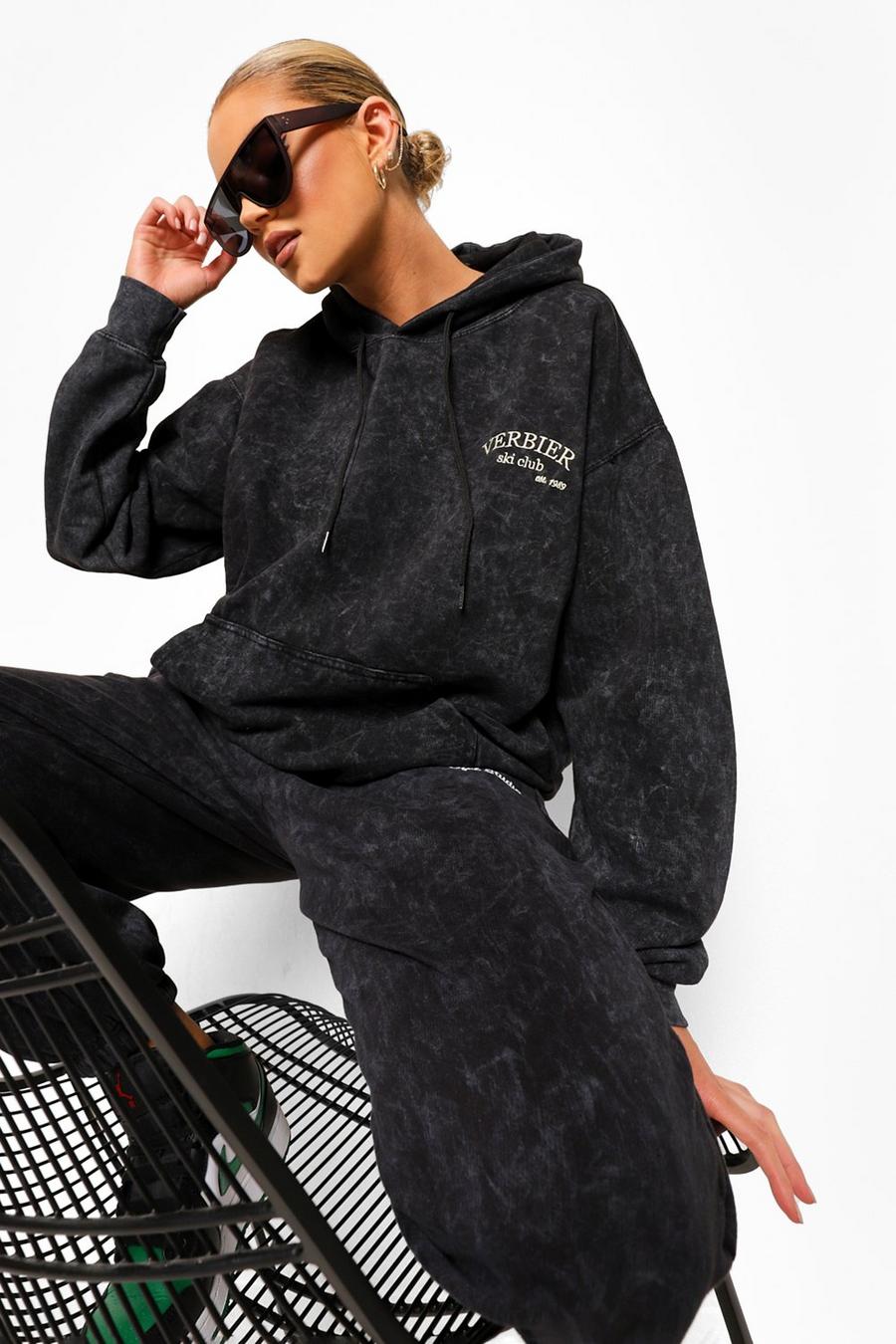 Charcoal Acid Wash Embroidered Hoodie image number 1
