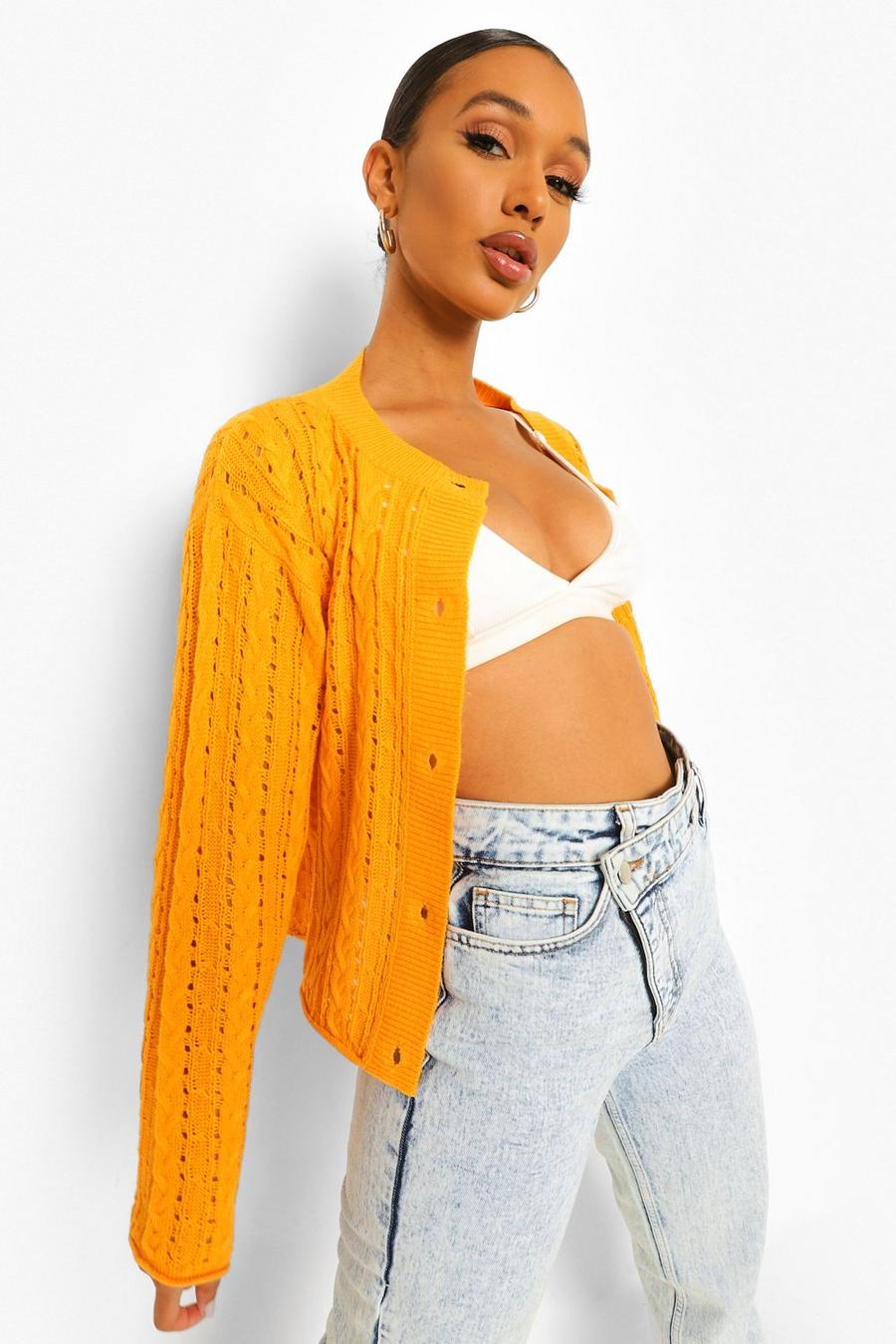 Mango Cable Knit Cropped Cardigan image number 1