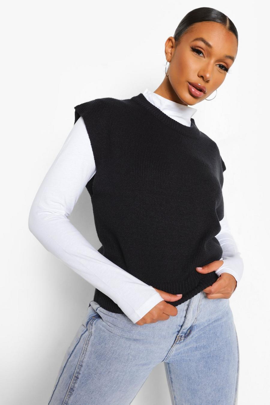 Black Boxy Sweater Vest image number 1