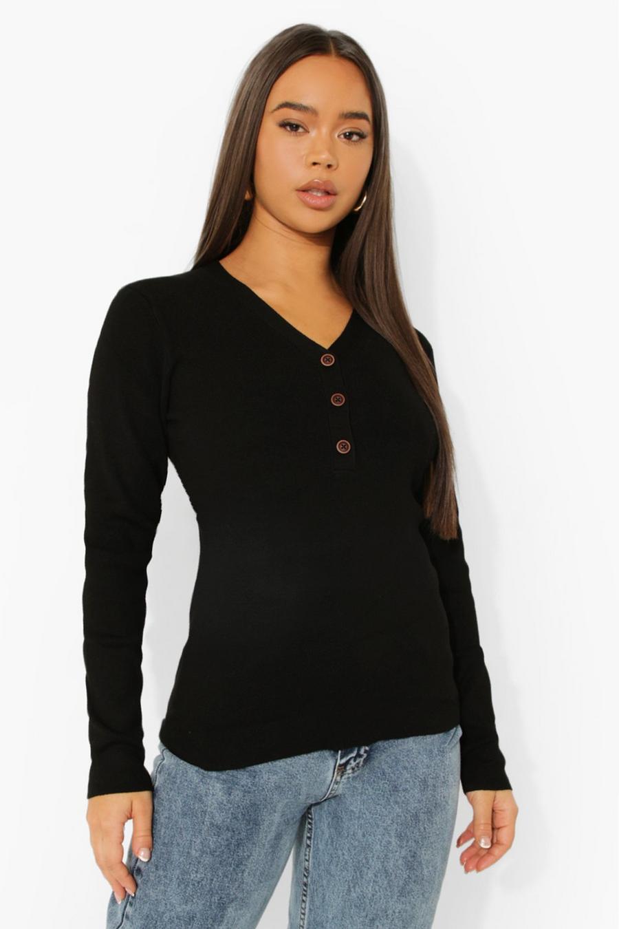 Black Button Through Knitted Top image number 1