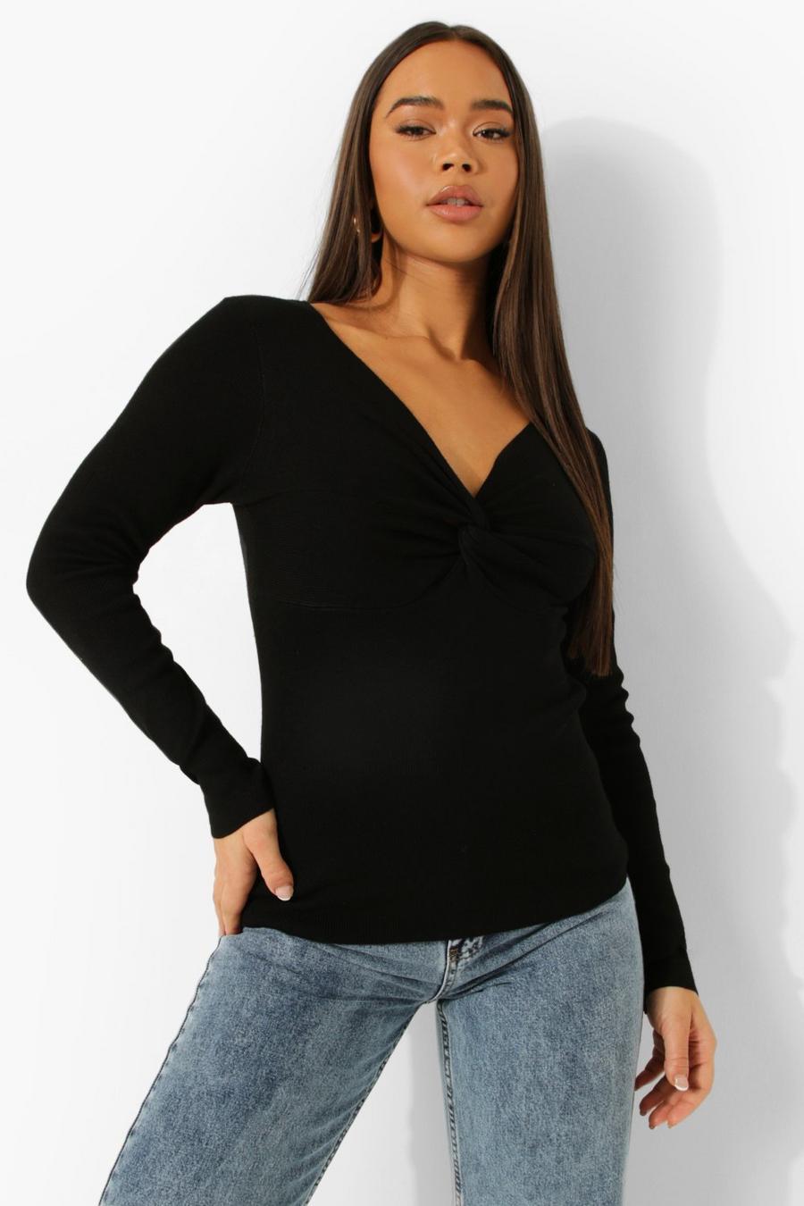 Black Knot Front Knitted Top image number 1