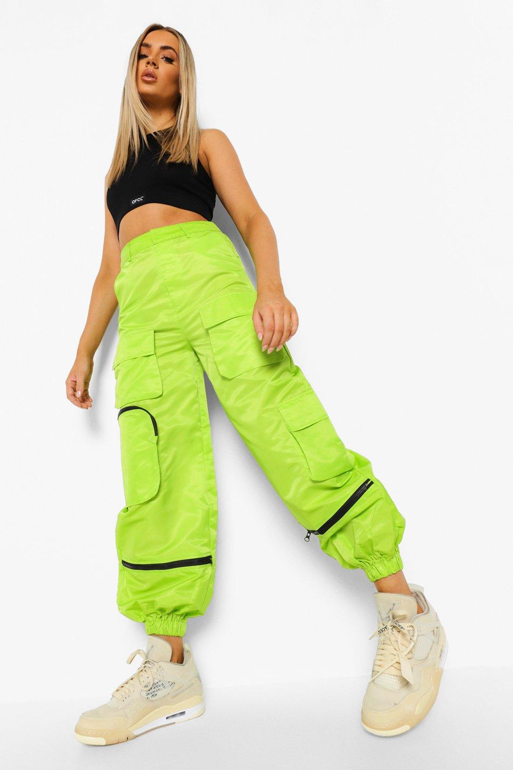 PARKSIDE Womens Work Wear Black Neon Yellow Cargo Pants Size 12 NWT