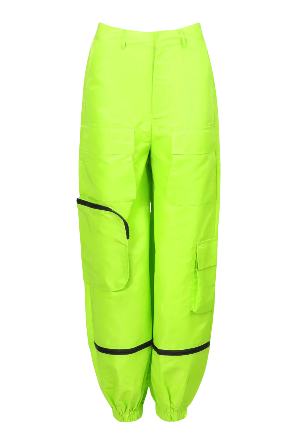 Trendy Neon Green Cargo Pants with Reflective Stripes