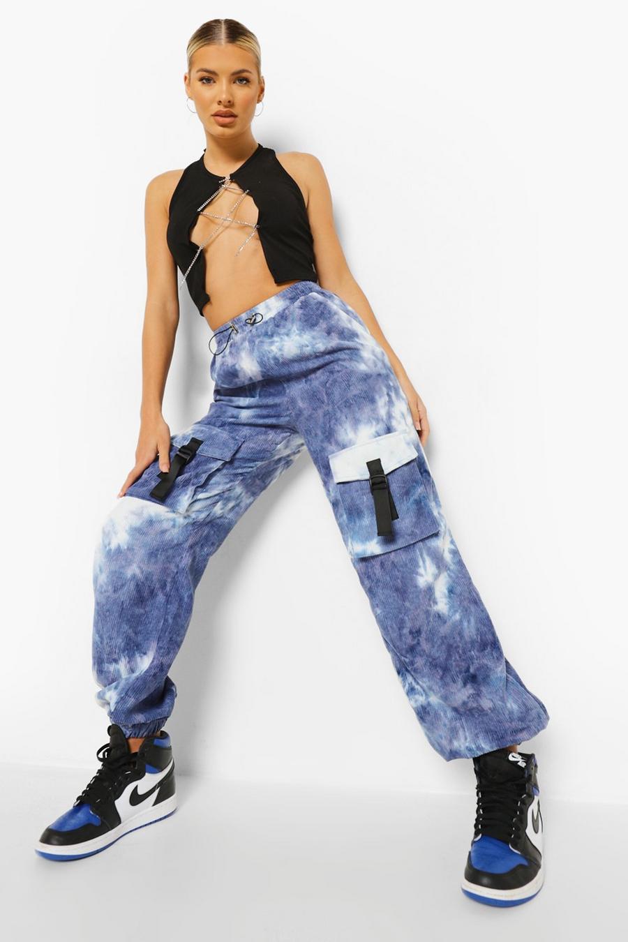 Dusty blue Tie Dye Cord Pocket Joggers image number 1