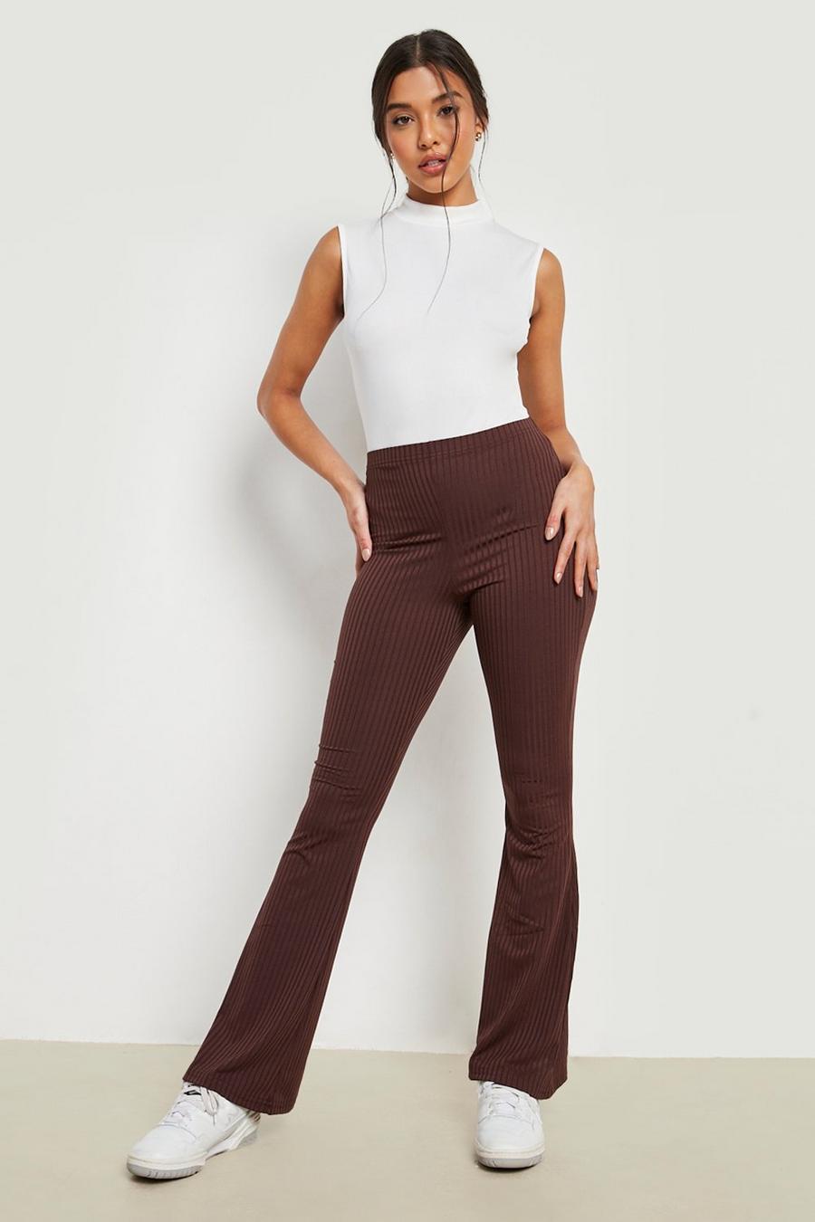 Chocolate Basics High Waisted Ribbed Flared Trousers image number 1