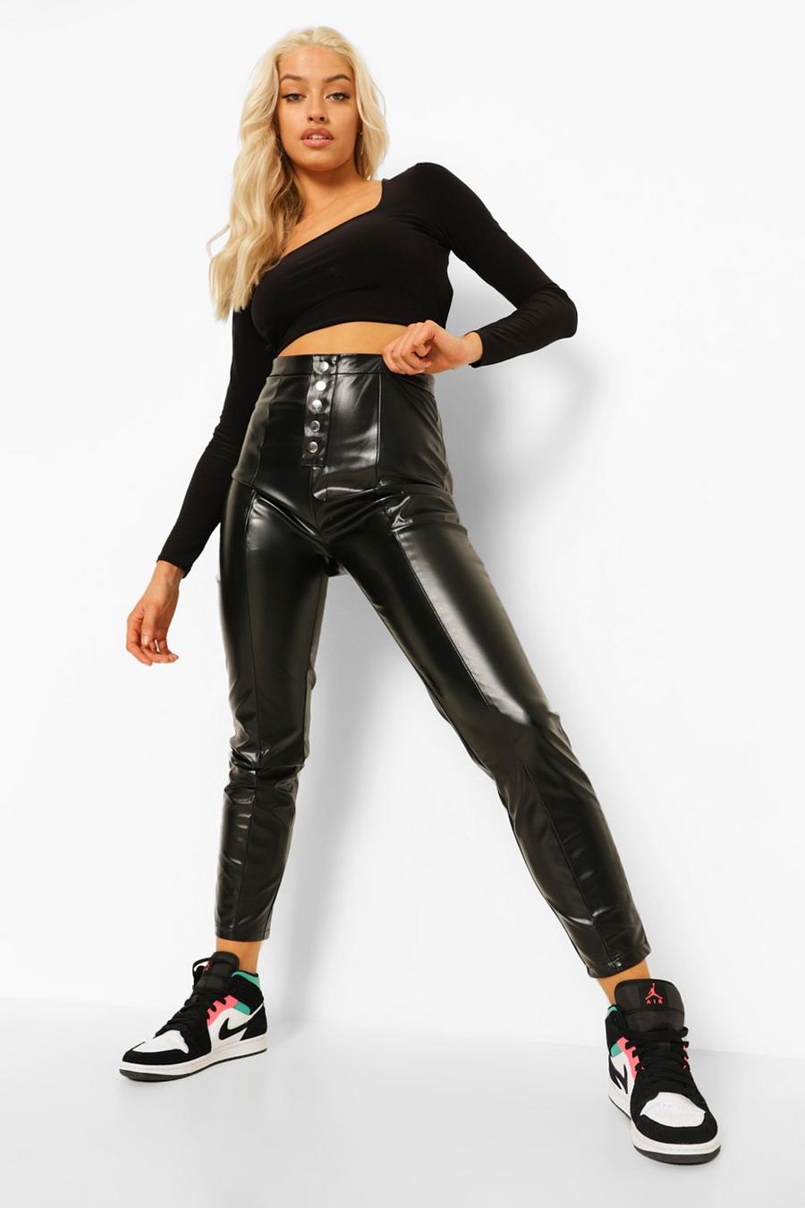 Black Faux Leather Popper Fastening Skinny Pants image number 1