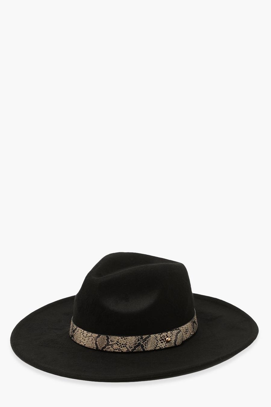שחור כובע פדורה בגימור עור נחש  image number 1