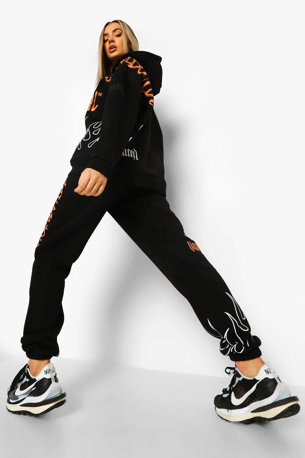 Boohoo Cotton Plus Graffiti Doodle Graphic Hooded Tracksuit in Black Save 13% Womens Mens Clothing Mens Activewear gym and workout clothes Tracksuits and sweat suits 