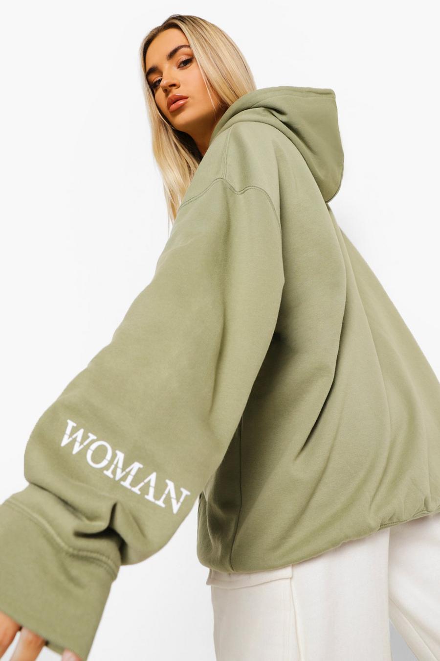 Woman Oversize hoodie med tryck längs ärmen image number 1