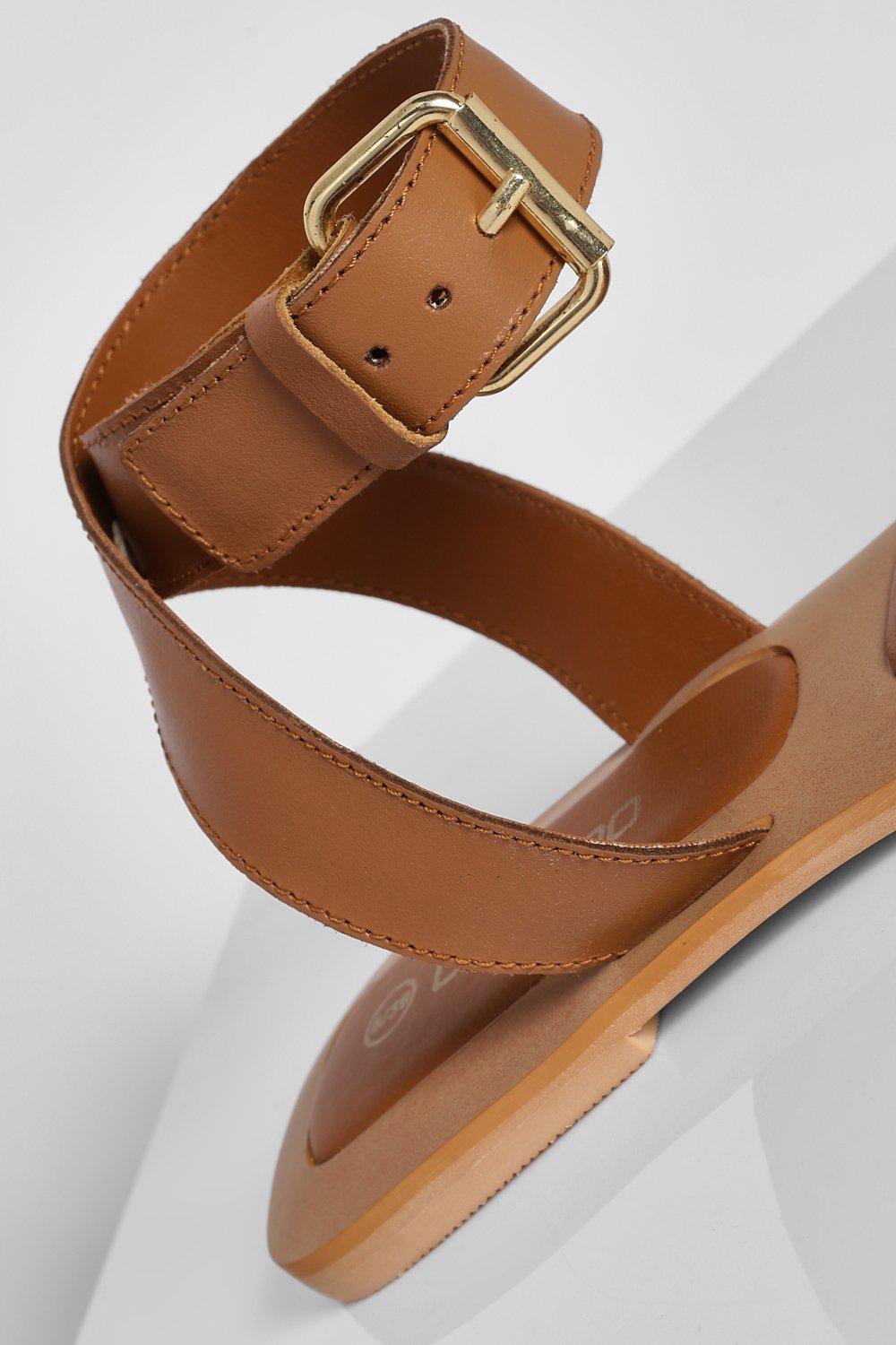 Leather Square Toe Buckle Detail Sandals boohoo