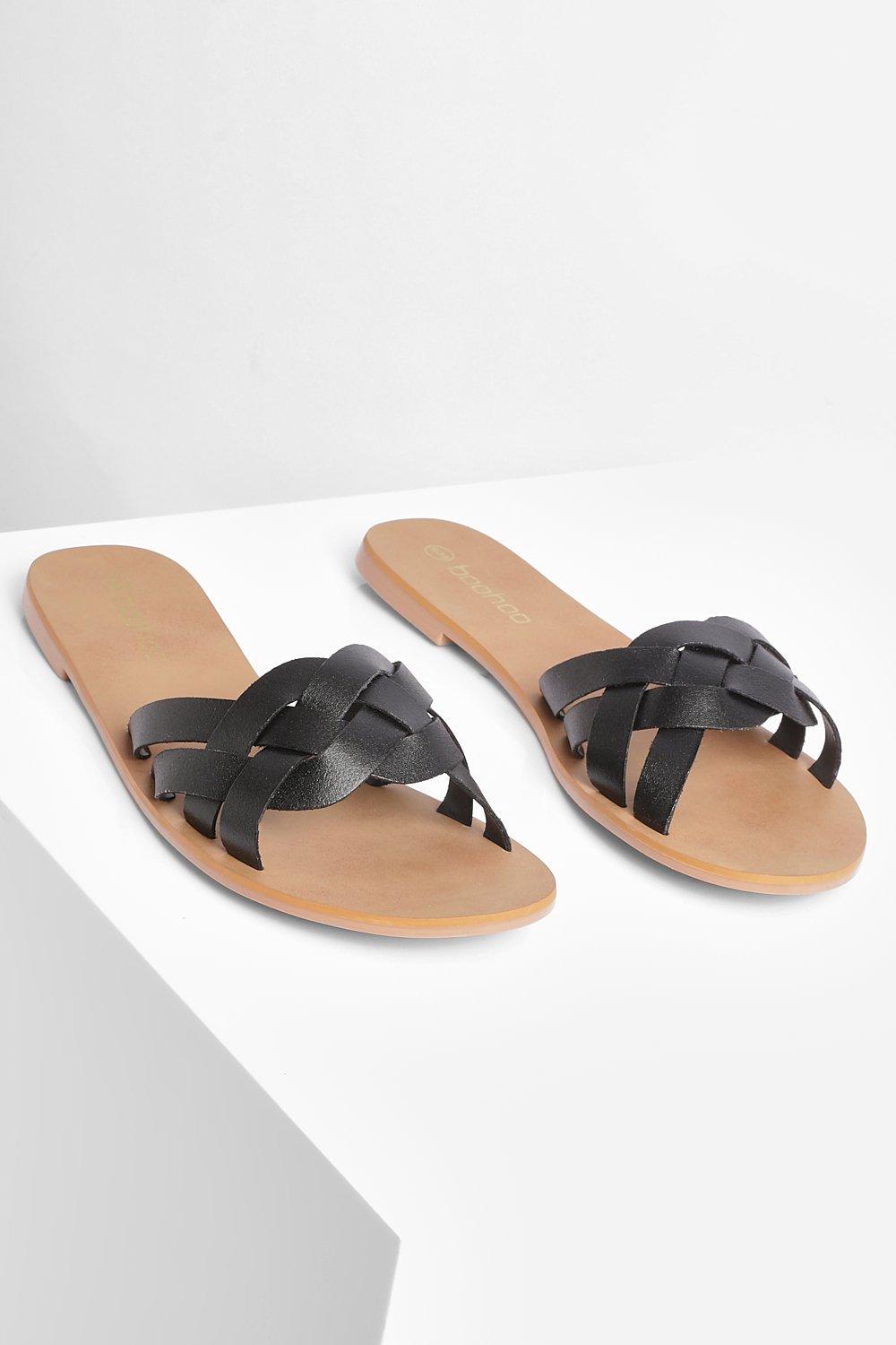 Leather Woven Single Strap Slides