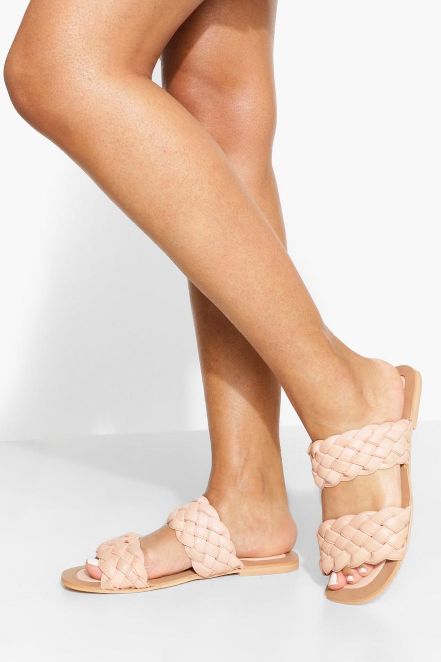 Blush Leather Woven Double Strap Slider image number 1