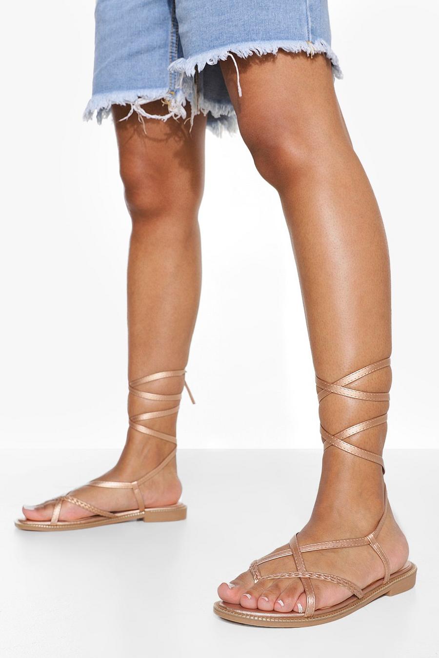 Rose gold Strappy Lace Up Sandals image number 1