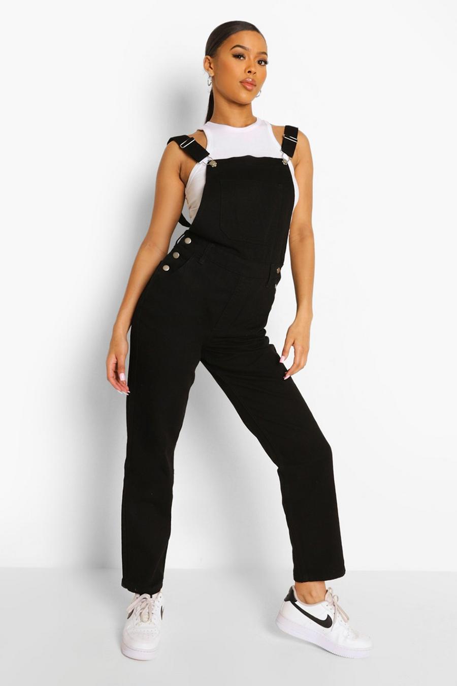 Black Relaxed Straight Leg Dungarees image number 1