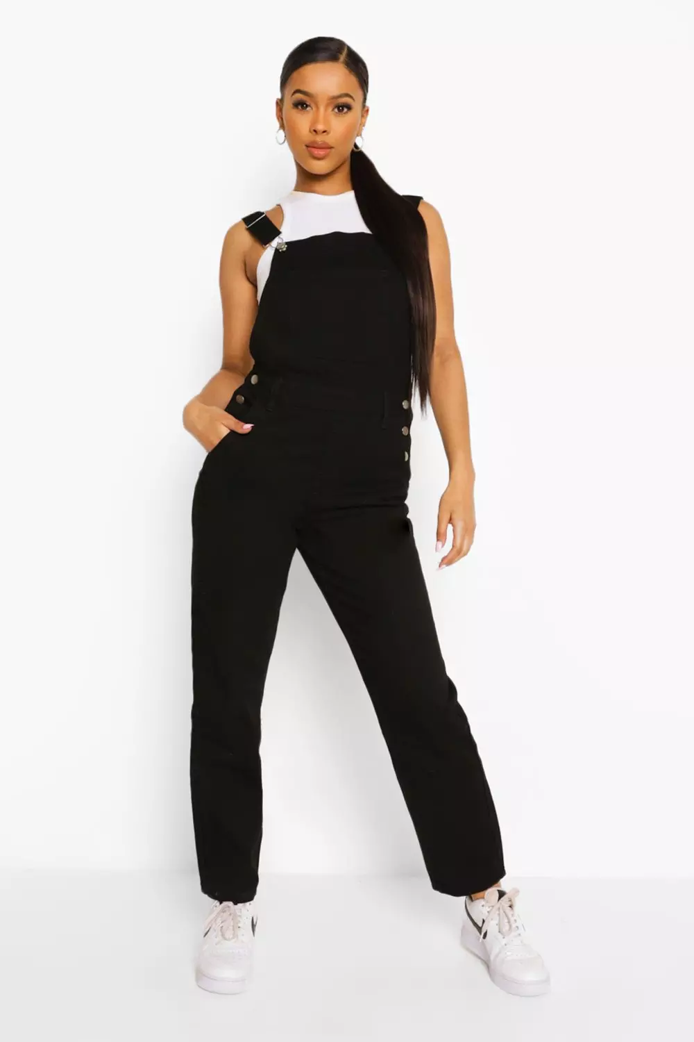 Black straight hot sale leg dungarees