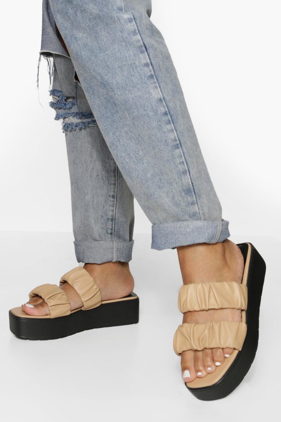 Nude Wide Width Ruched Double Strap Flatform image number 1