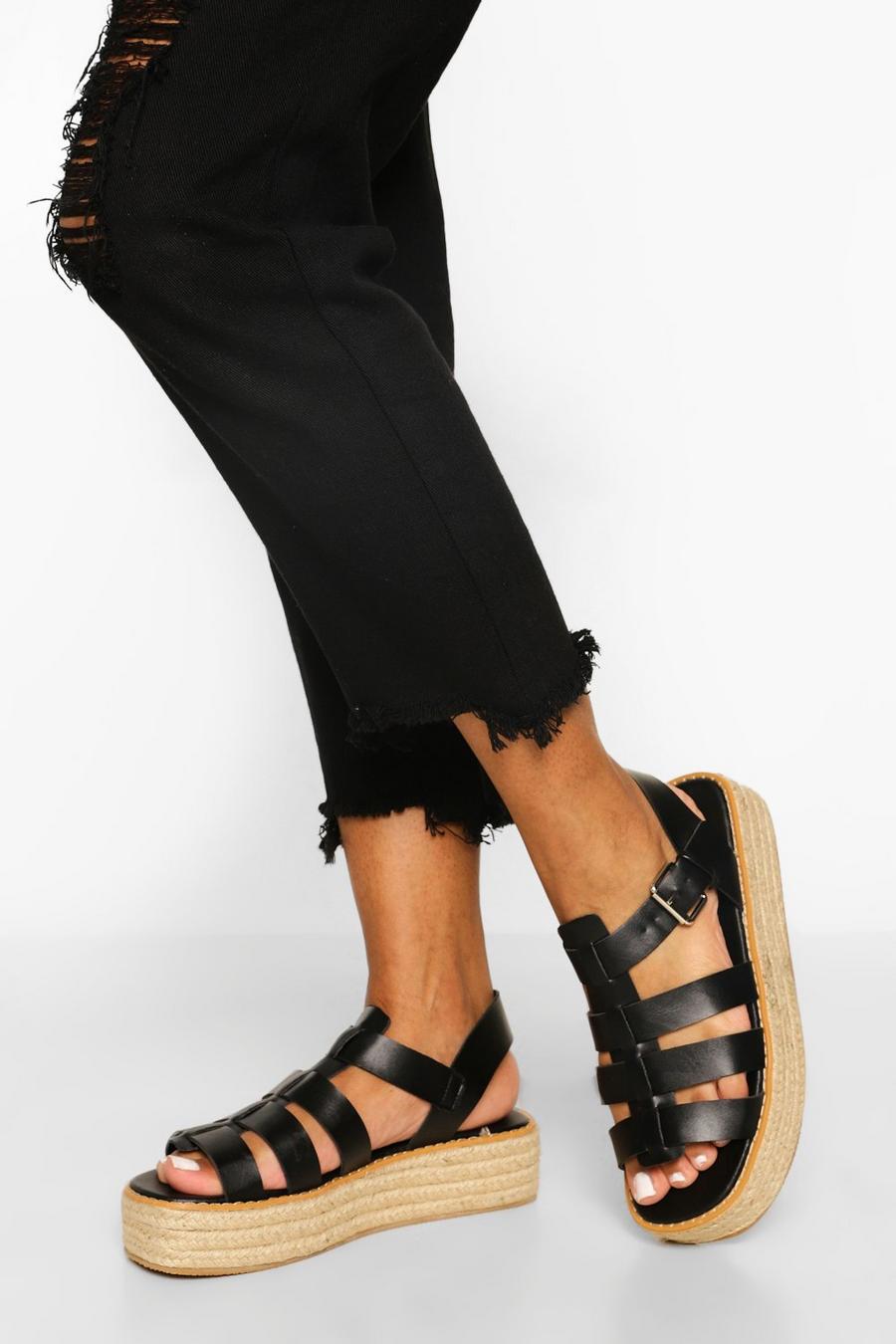 שחור נעלי אספדריל פלטפורמה עם רצועות בדוגמת כלוב image number 1