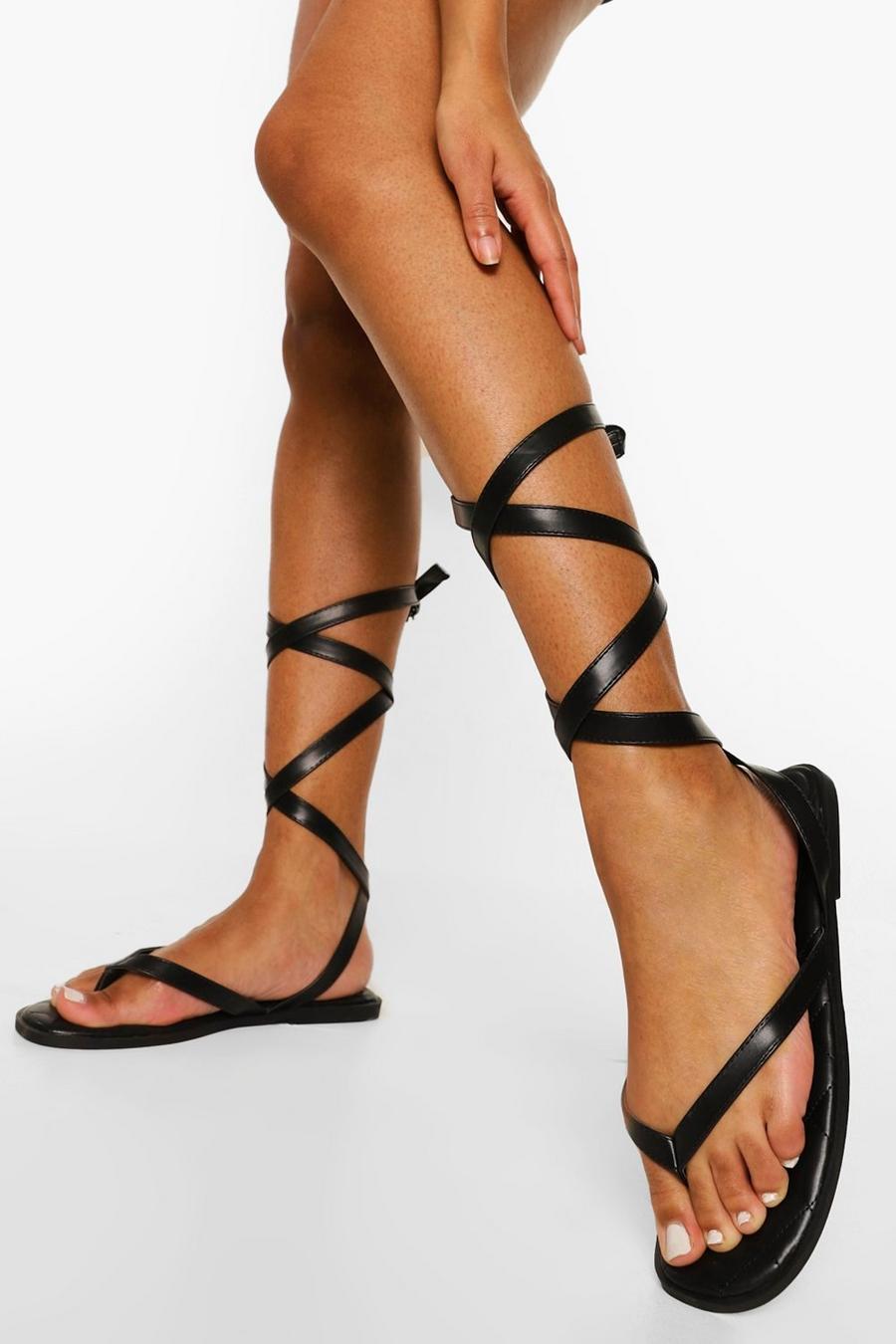 Black Quilted Lace Up Sandals image number 1