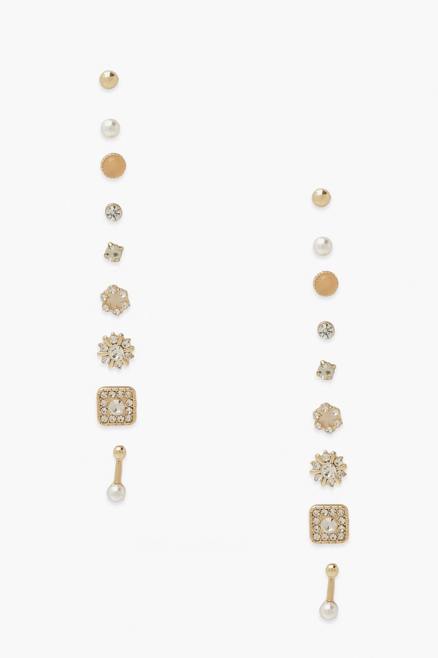 Gold Mix Diamante Earring Pack image number 1