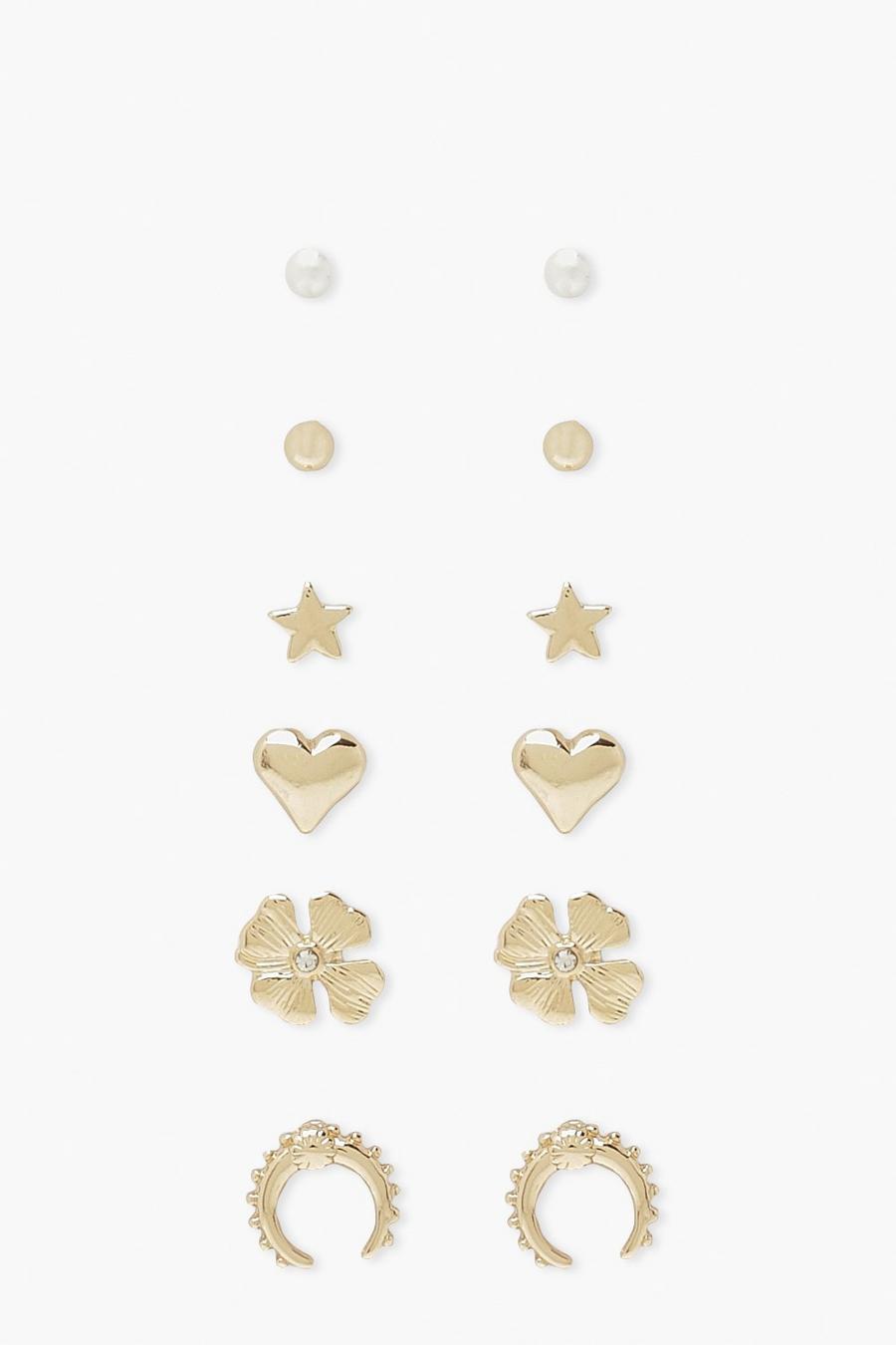 Gold Lucky Day 6 Pack Stud Earrings image number 1