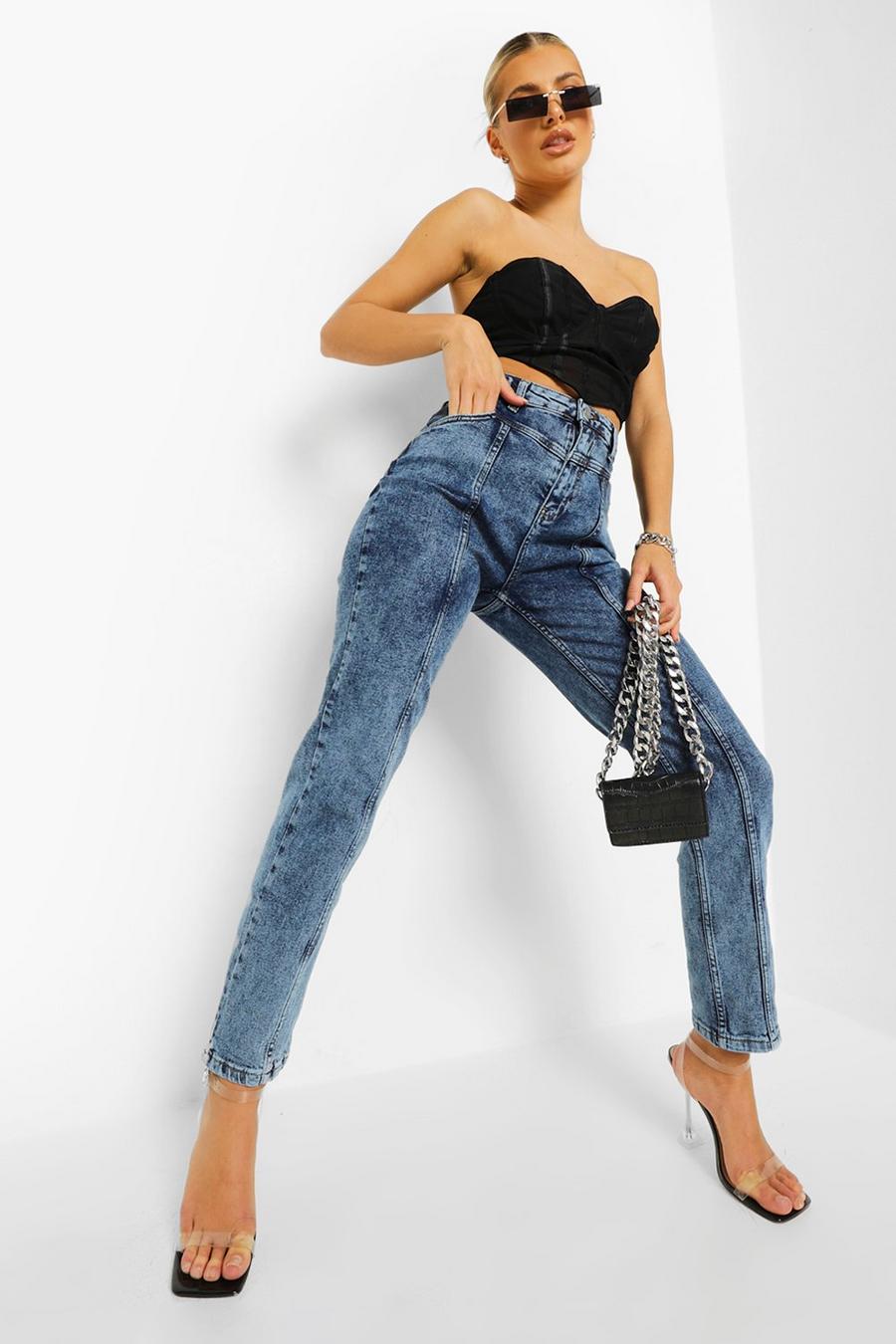 Jeans skinny a vita alta con dettaglio rigido sulle cuciture , Lavaggio effetto vintage image number 1