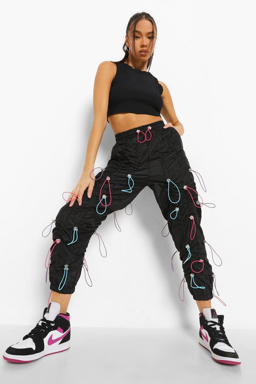 Black Multi Bungee Cord Detail Joggers image number 1