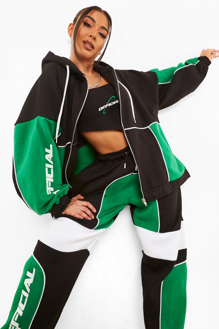 Green Oversize hoodie med blockfärger och dragkedja image number 1