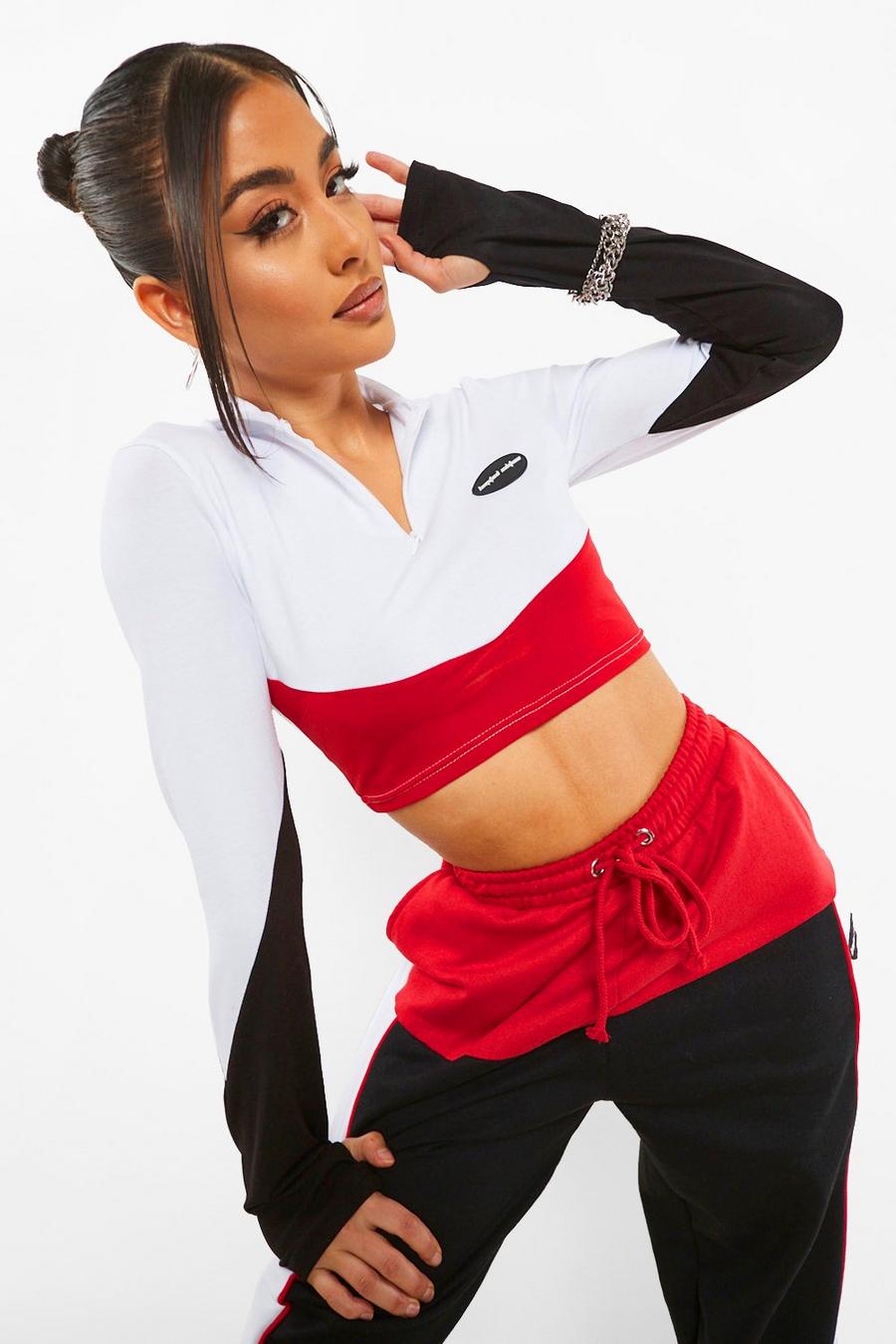White High Neck Colour Block Detail Crop Top image number 1
