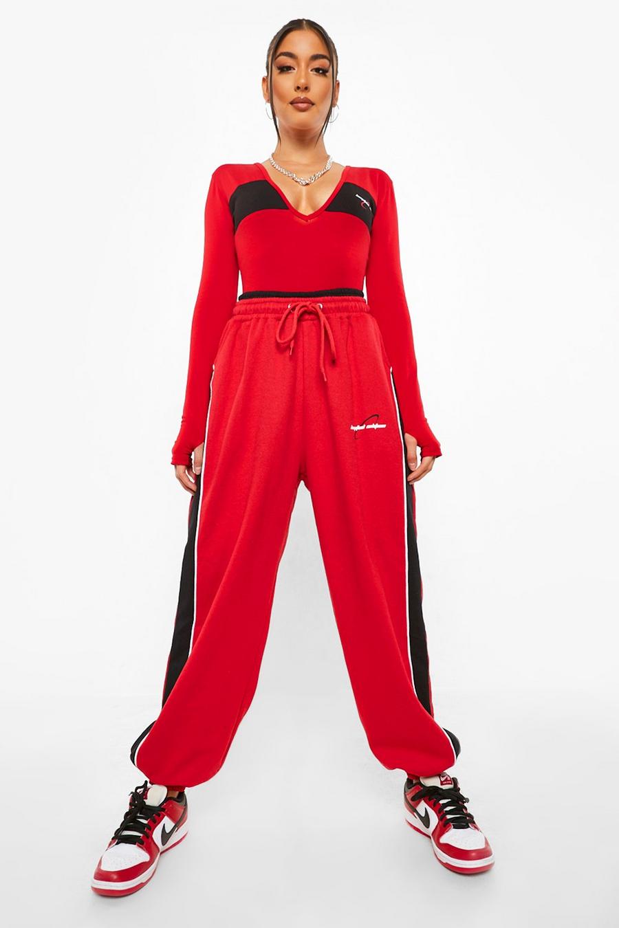 Red Colour Block Oversized Track Pants image number 1