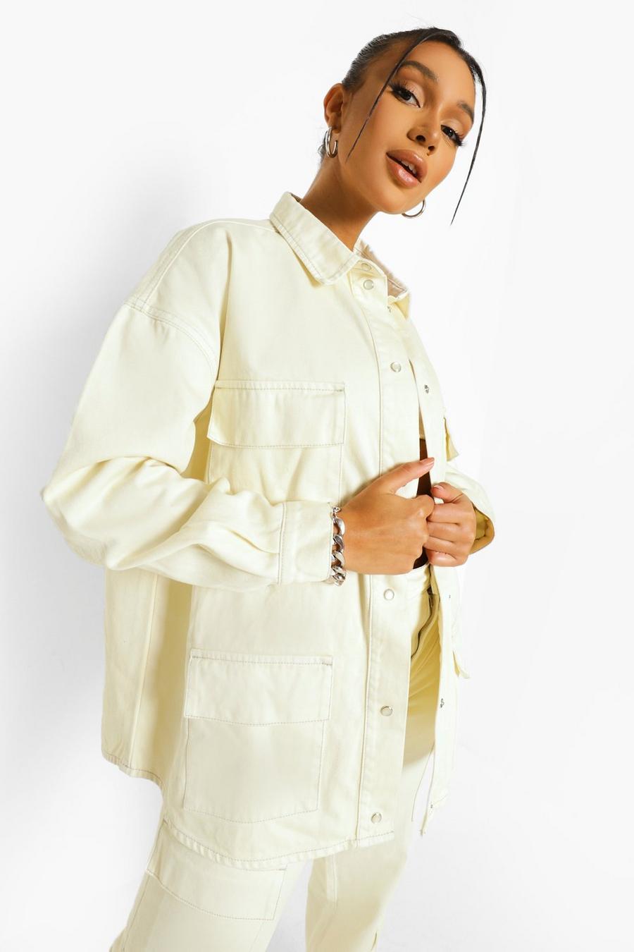 Übergroßes Überhemd aus Denim im Utility-Look mit Tasche, Naturfarben image number 1