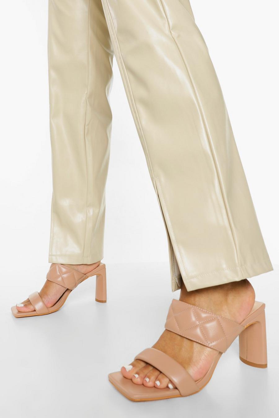 קאמל beige נעלי מיול עם רצועות כפולות ודוגמת קווילט