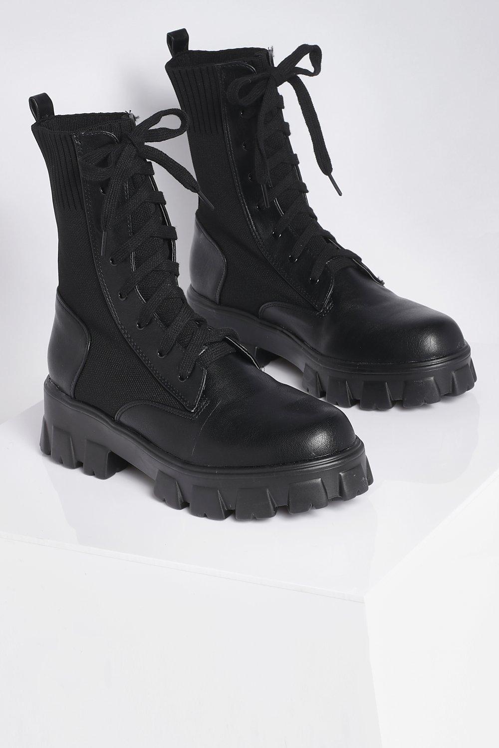 Knit detail lace up boots hotsell